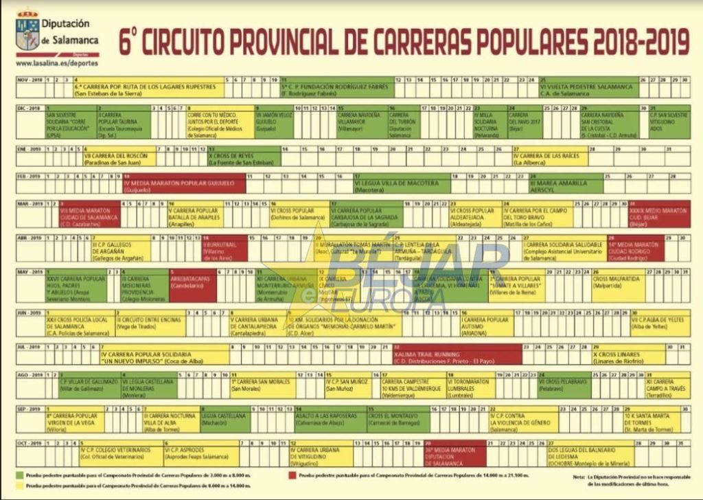 calendario del 6º Circuito Provincial de Carreras Populares 2018/19