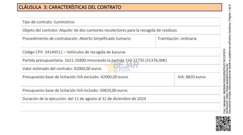 Martín (PP) ya adjudicó en agosto, y por casi 47.000 euros, el alquiler de los 2 camiones de recogida de basura presentados en octubre