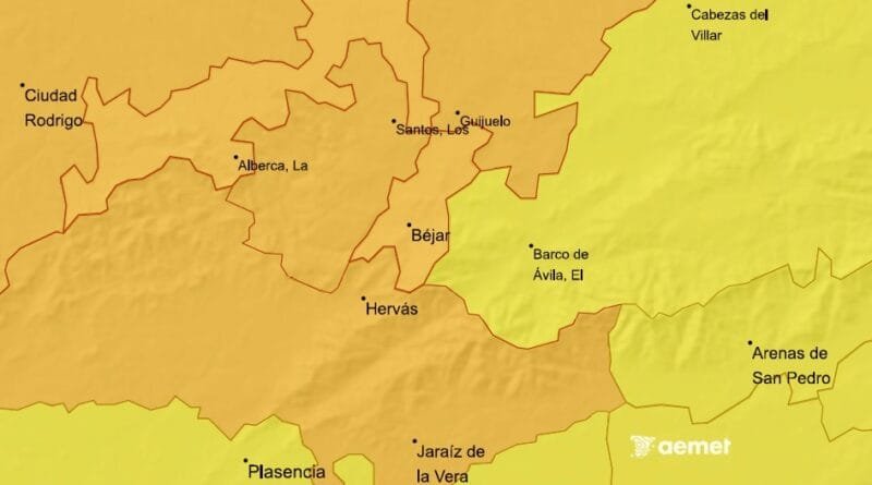 La lluvia y las tormentas activan avisos amarillo y naranja para Béjar